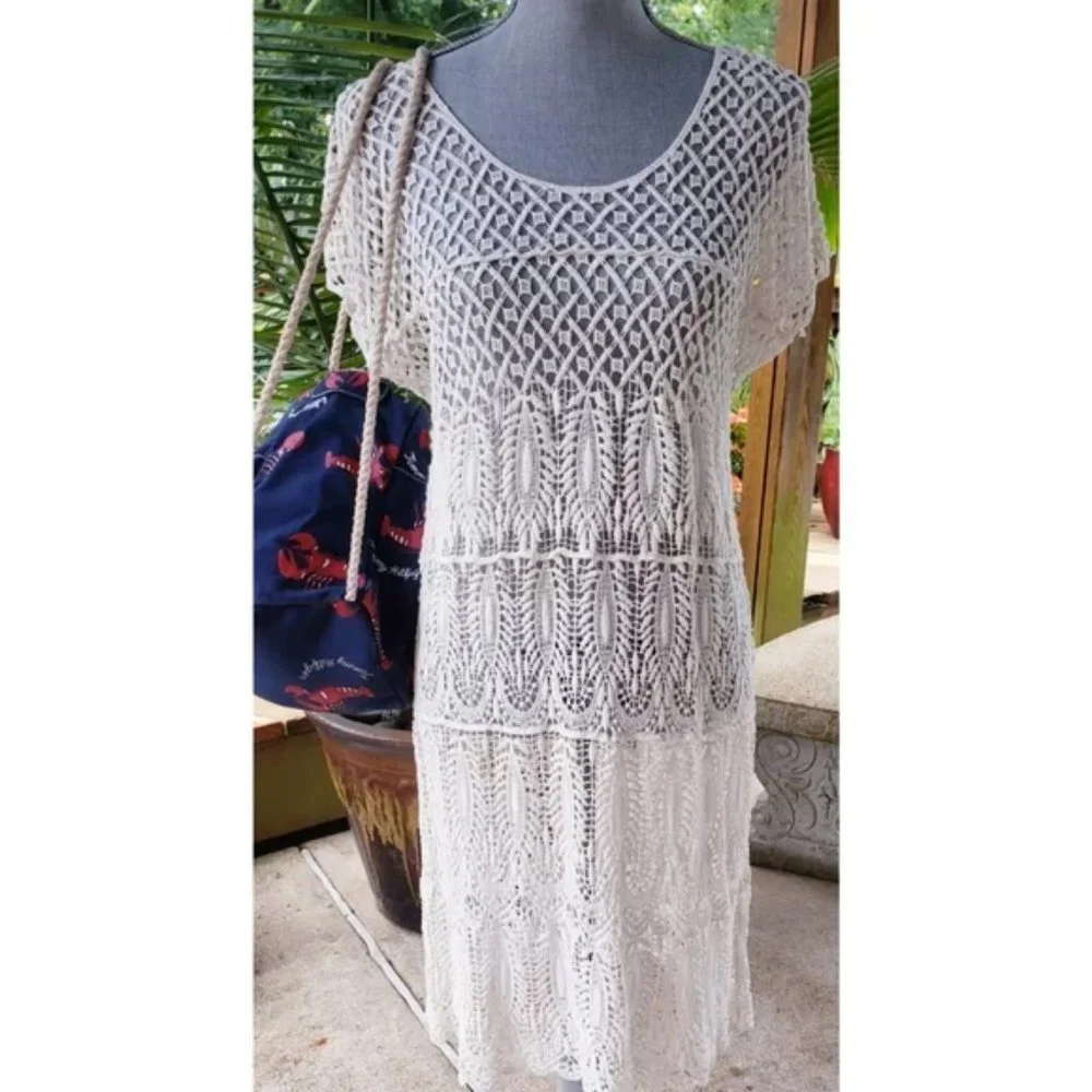 Sold Solitaire Ivory Lace Swim Beach Cover-up M - Picture 2 of 5